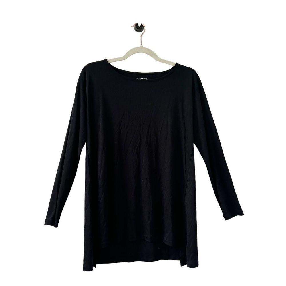 Eileen Fisher High Low Long Sleeve Tunic Blouse Women’s Black Size XS
